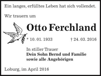 Traueranzeige von Otto Ferchland  von Magdeburger Volksstimme