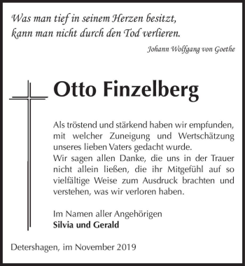 Traueranzeige von Otto Finzelberg  von Magdeburger Volksstimme