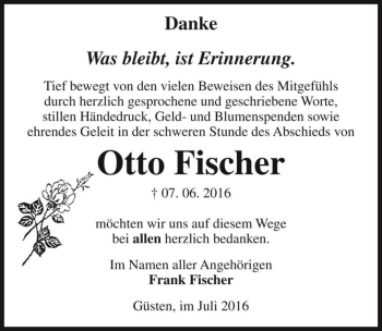 Traueranzeige von Otto Fischer  von Magdeburger Volksstimme