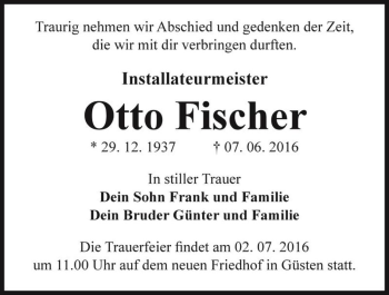 Traueranzeige von Otto Fischer  von Magdeburger Volksstimme