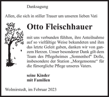 Traueranzeige von Otto Fleischhauer  von Magdeburger Volksstimme