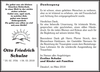 Traueranzeige von Otto Friedrich Schulze  von Magdeburger Volksstimme