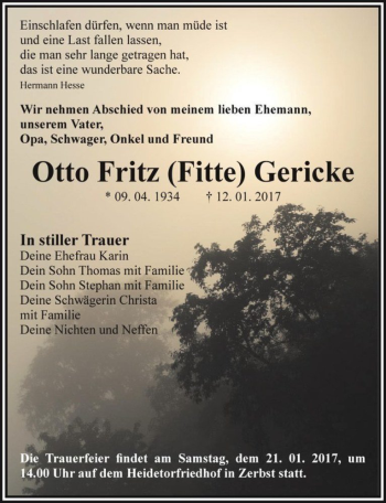 Traueranzeige von Otto Fritz 