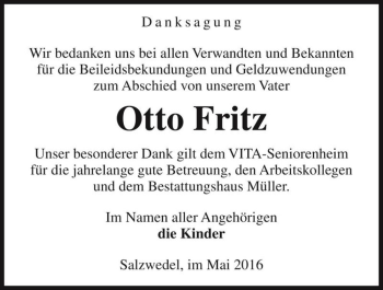 Traueranzeige von Otto Fritz  von Magdeburger Volksstimme