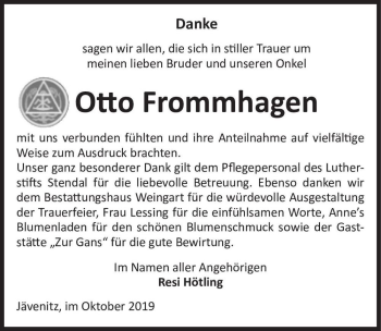 Traueranzeige von Otto Frommhagen  von Magdeburger Volksstimme