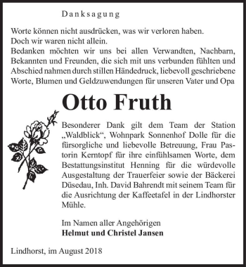 Traueranzeige von Otto Fruth  von Magdeburger Volksstimme