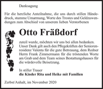 Traueranzeige von Otto Fräßdorf  von Magdeburger Volksstimme