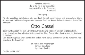 Traueranzeige von Otto Gassel  von Magdeburger Volksstimme