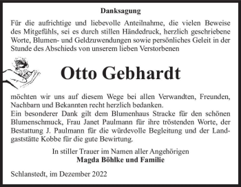 Traueranzeige von Otto Gebhardt  von Magdeburger Volksstimme