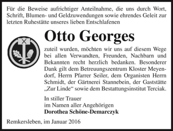 Traueranzeige von Otto Georges  von Magdeburger Volksstimme
