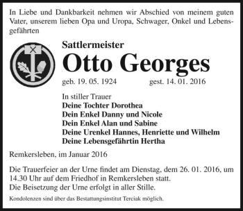 Traueranzeige von Otto Georges  von Magdeburger Volksstimme