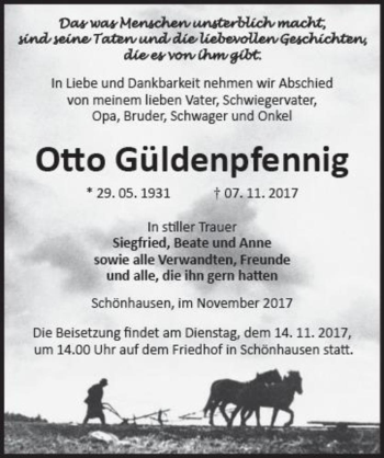 Traueranzeige von Otto Güldenpfennig  von Magdeburger Volksstimme