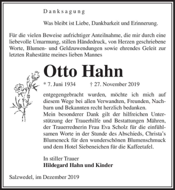 Traueranzeige von Otto Hahn  von Magdeburger Volksstimme
