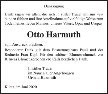 Traueranzeige von Otto Harmuth  von Magdeburger Volksstimme