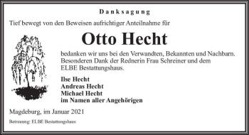 Traueranzeige von Otto Hecht  von Magdeburger Volksstimme