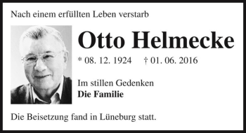 Traueranzeige von Otto Helmecke  von Magdeburger Volksstimme