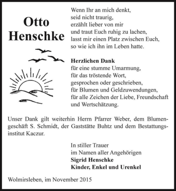 Traueranzeige von Otto Henschke  von Magdeburger Volksstimme