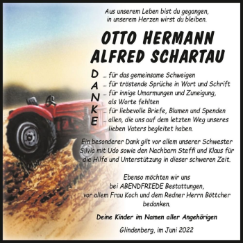Traueranzeige von Otto Hermann Alfred Schartau  von Magdeburger Volksstimme