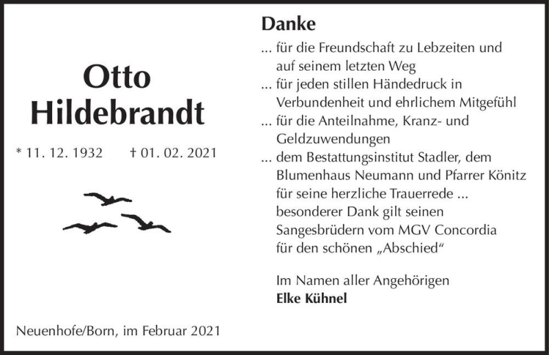  Traueranzeige für Otto Hildebrandt  vom 13.03.2021 aus Magdeburger Volksstimme
