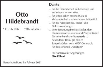 Traueranzeige von Otto Hildebrandt  von Magdeburger Volksstimme