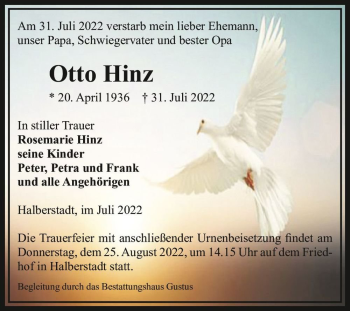 Traueranzeige von Otto Hinz  von Magdeburger Volksstimme
