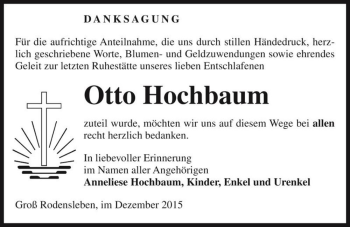 Traueranzeige von Otto Hochbaum  von Magdeburger Volksstimme