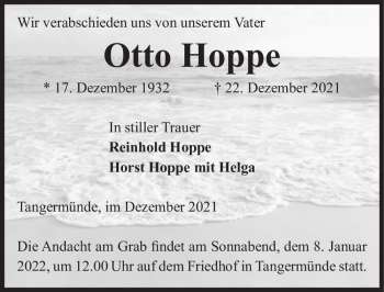Traueranzeige von Otto Hoppe  von Magdeburger Volksstimme