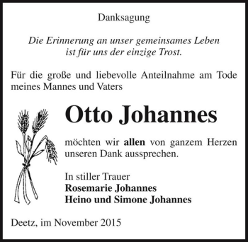 Traueranzeige von Otto Johannes  von Magdeburger Volksstimme