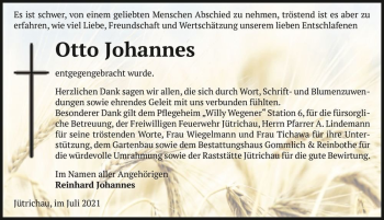 Traueranzeige von Otto Johannes  von Magdeburger Volksstimme