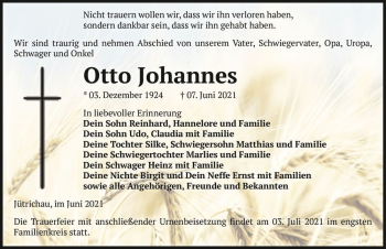 Traueranzeige von Otto Johannes  von Magdeburger Volksstimme
