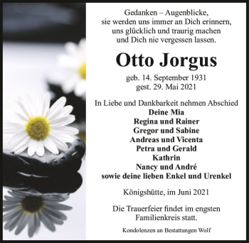 Traueranzeige von Otto Jorgus  von Magdeburger Volksstimme