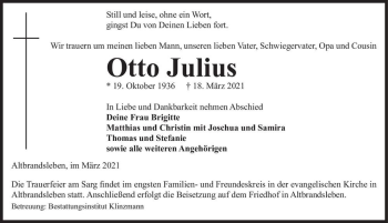 Traueranzeige von Otto Julius  von Magdeburger Volksstimme