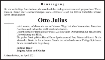 Traueranzeige von Otto Julius  von Magdeburger Volksstimme