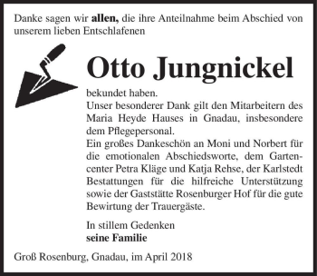 Traueranzeige von Otto Jungnickel  von Magdeburger Volksstimme