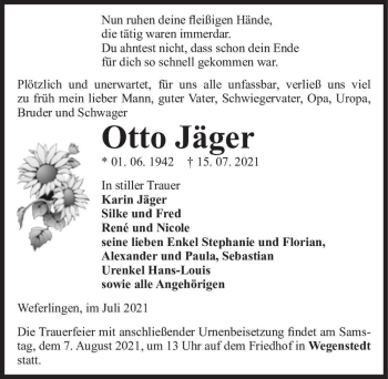 Traueranzeige von Otto Jäger  von Magdeburger Volksstimme