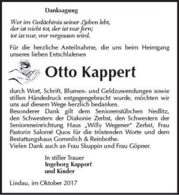 Traueranzeige von Otto Kappert  von Magdeburger Volksstimme