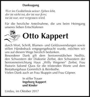Traueranzeige von Otto Kappert  von Magdeburger Volksstimme