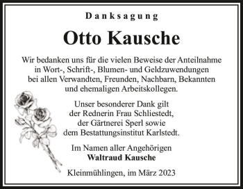 Traueranzeige von Otto Kausche  von Magdeburger Volksstimme