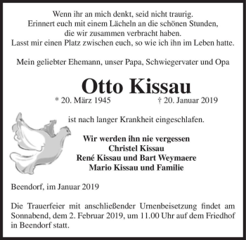 Traueranzeige von Otto Kissau  von Magdeburger Volksstimme