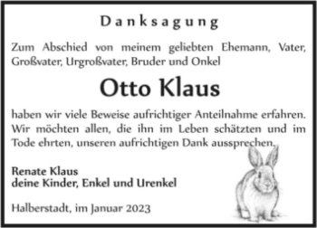 Traueranzeige von Otto Klaus  von Magdeburger Volksstimme