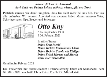 Traueranzeige von Otto Kny  von Magdeburger Volksstimme