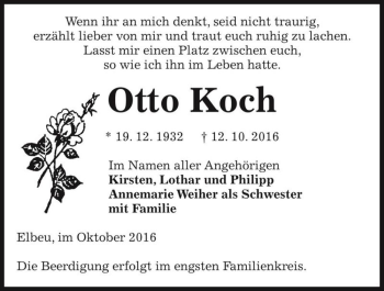 Traueranzeige von Otto Koch  von Magdeburger Volksstimme