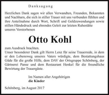 Traueranzeige von Otto Kohl  von Magdeburger Volksstimme