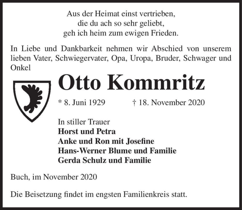  Traueranzeige für Otto Kommritz  vom 21.11.2020 aus Magdeburger Volksstimme