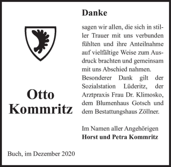 Traueranzeige von Otto Kommritz  von Magdeburger Volksstimme