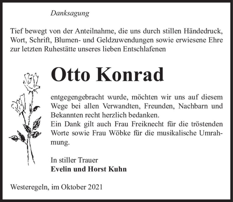 Traueranzeige für Otto Konrad  vom 09.10.2021 aus Magdeburger Volksstimme