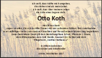 Traueranzeige von Otto Koth  von Magdeburger Volksstimme