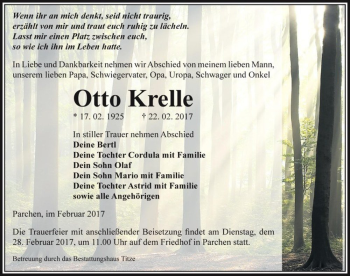 Traueranzeige von Otto Krelle  von Magdeburger Volksstimme