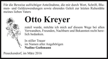 Traueranzeige von Otto Kreyer  von Magdeburger Volksstimme