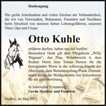 Traueranzeige von Otto Kuhle  von Magdeburger Volksstimme